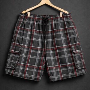 OP Ocean Pacific 3XL 48-50 Big & Tall Board Shorts Plaid Swim Trunks Black Red